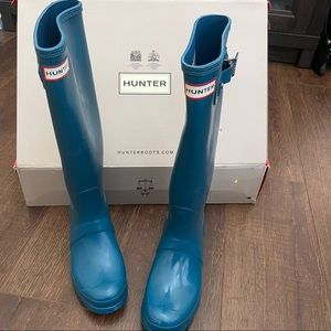 Hunter Boots Tall Ocean Blue 8 with box like new